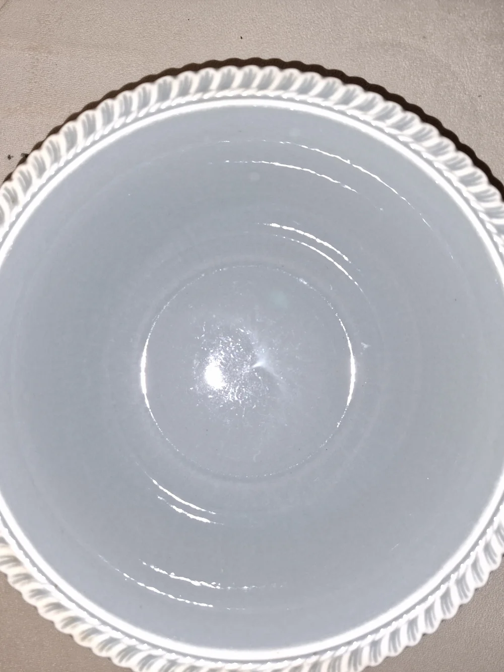 Harkerware Ceramic Serving Bowls in Light Gray with White Rope-Edge Trim